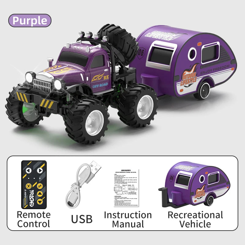 Purple mini 2.4GHz RC off-road truck with alloy chassis and accessories