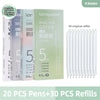 A set of 20 pens and 30 refills featuring a matcha green color theme for quick drying gel pens.