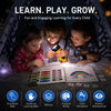 A children's book showing various early learning activities like fine motor skills, memory, and color perception for preschoo
