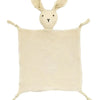 A light beige soft cotton muslin baby comforter blanket with bunny ears.
