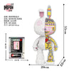 A white bear figure made of micro building blocks, packaged with instructions and dimensions.