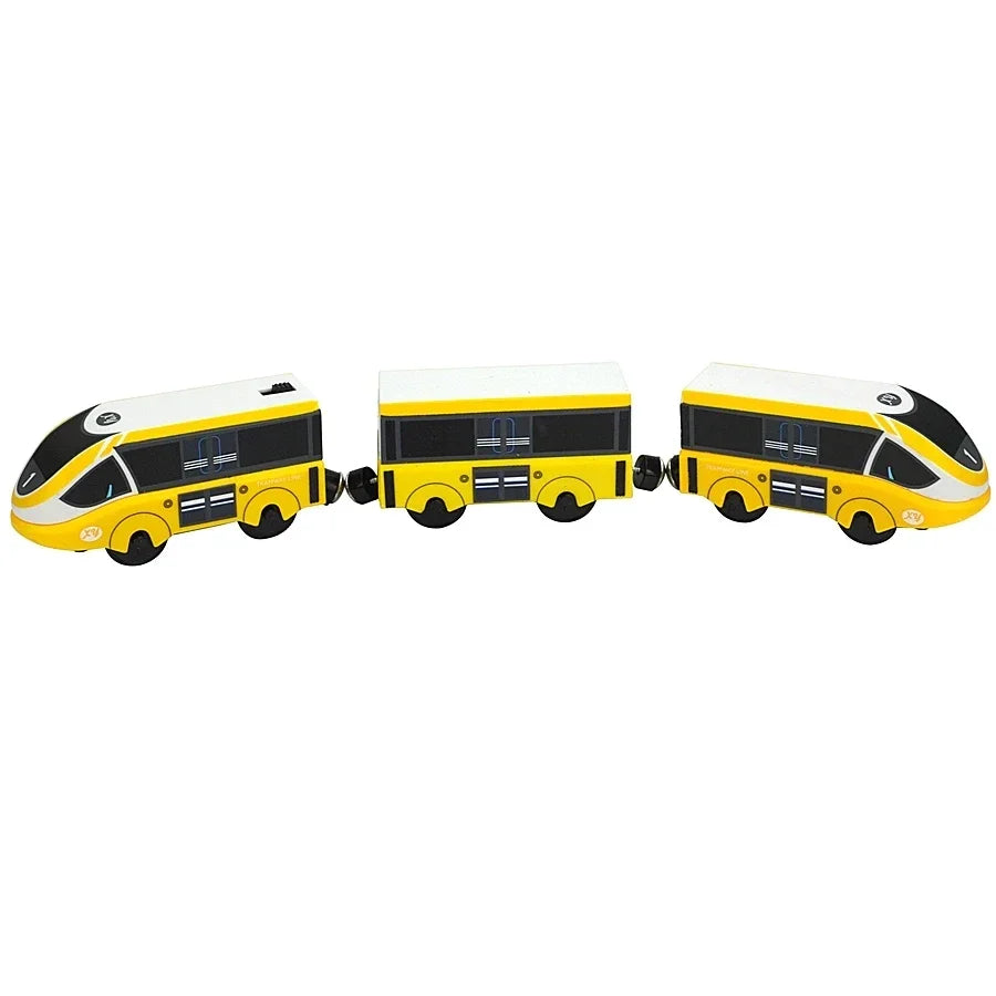 Magnetic Wooden Train Set with Locomotive and Two Carriages