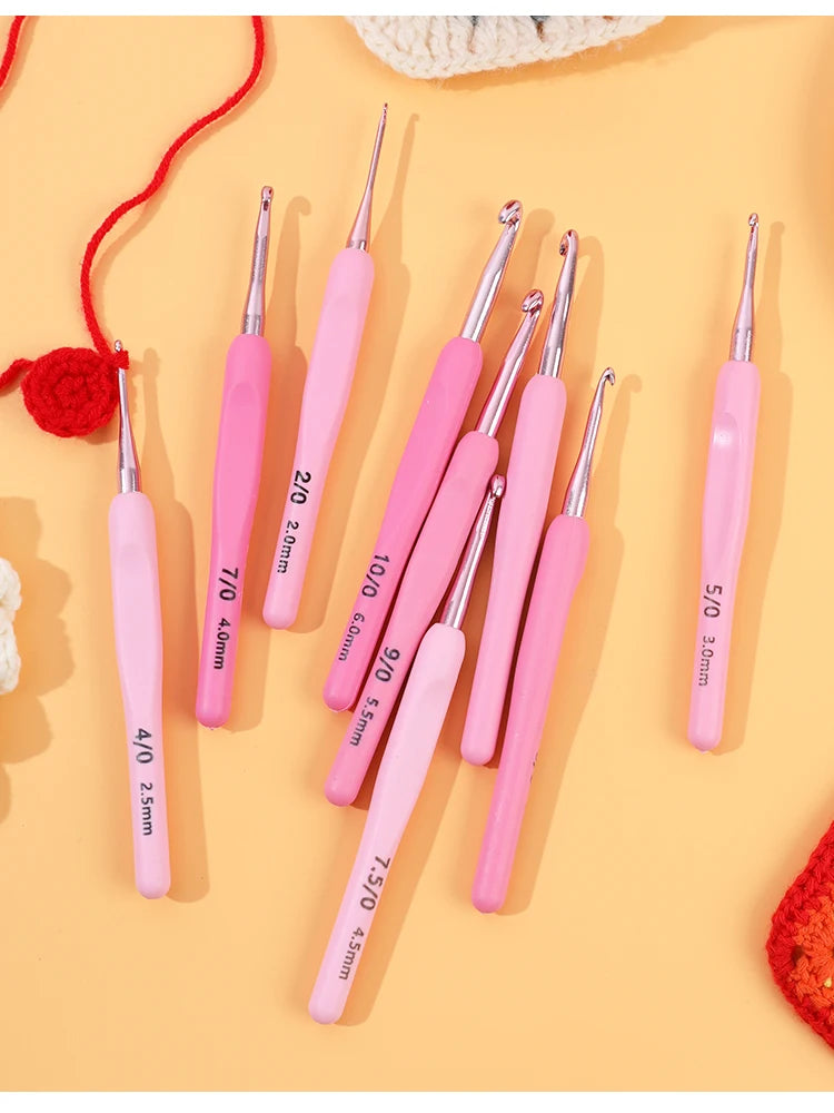 Pink Aluminum Crochet Hook Set – 9 Sizes (2.5–6.0mm)