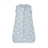 Light blue sleeveless baby sleeping bag with white sheep embroidery