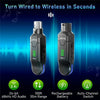 A pair of black JOYO wireless microphones shown with features like 2.4G connectivity, 48kHz HD audio, and a rechargeable batt