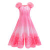 Pink princess ball gown dress with pink tulle and pink fluffy trim