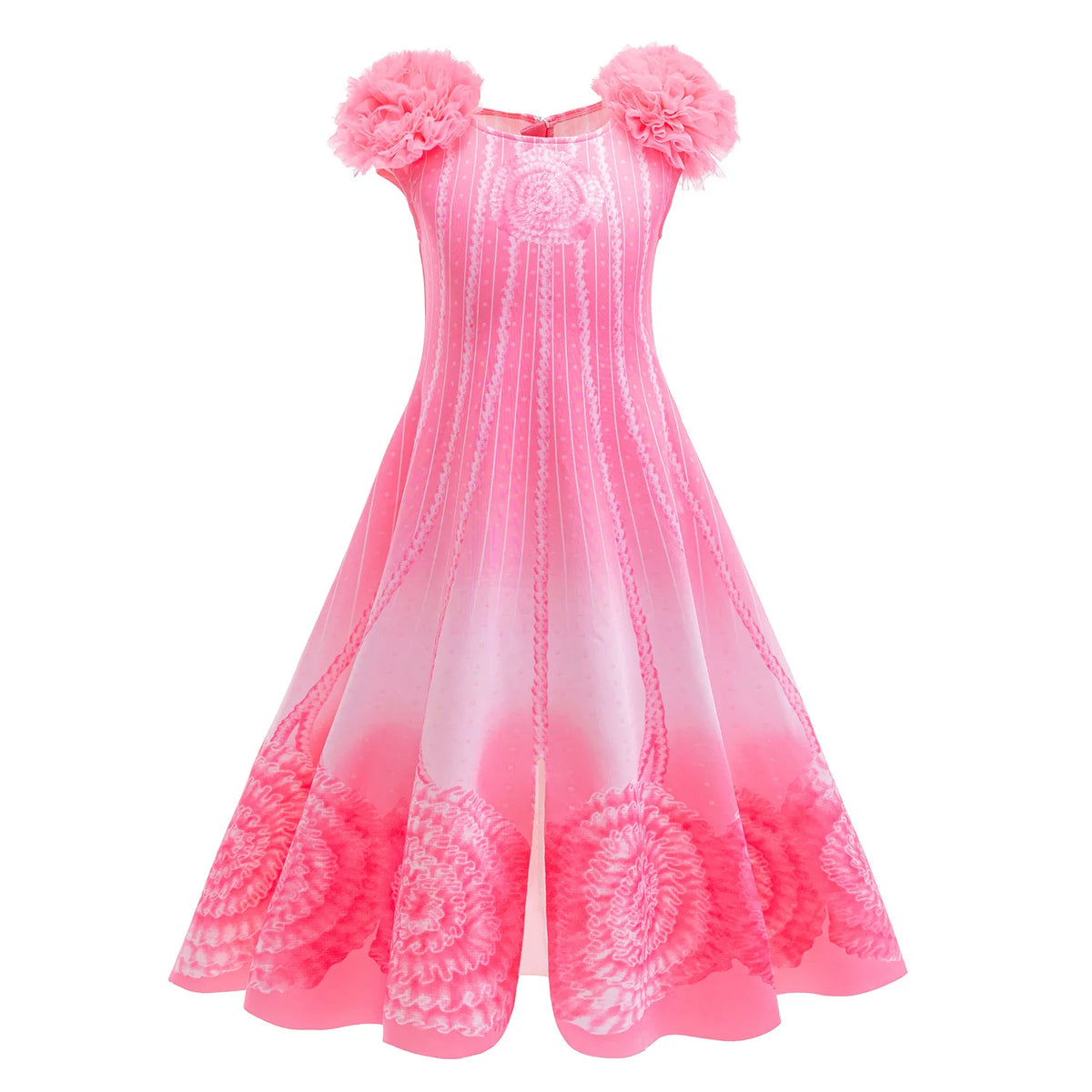 Pink princess ball gown dress with pink tulle and pink fluffy trim