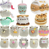 A collection of various anime-inspired plush cat dolls in pastel and natural colors.