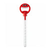 Red bubble wand with a smiling face design and a clear tube for blowing bubbles