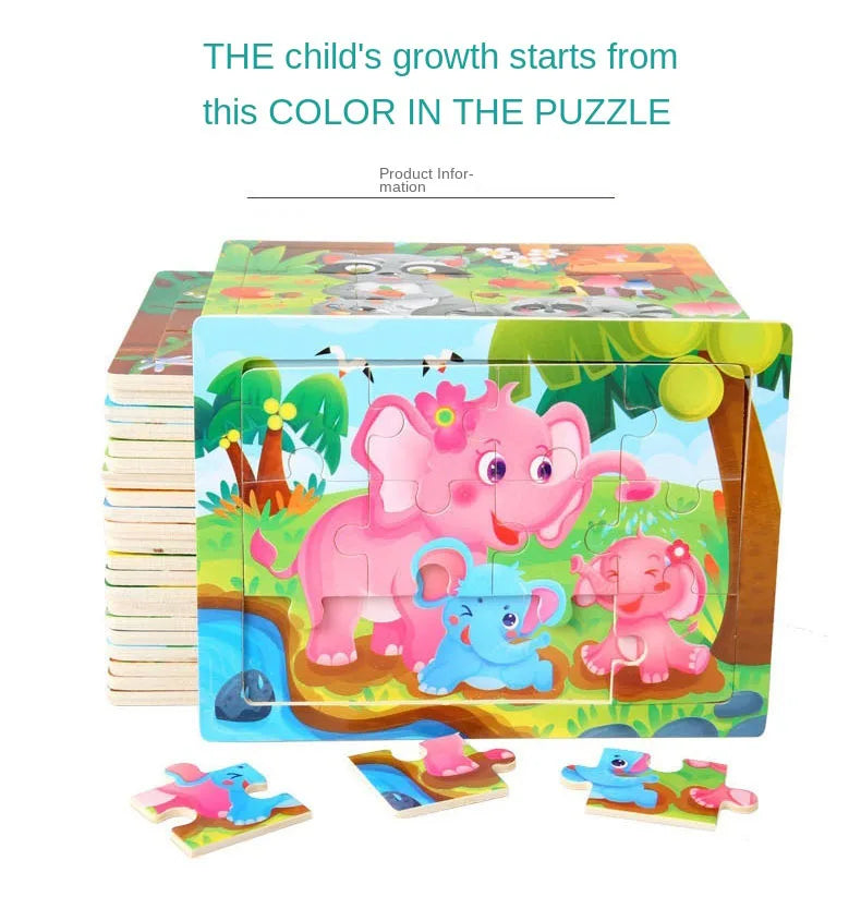 Wooden Animal Jigsaw Puzzles for Toddlers (Set of 12)
