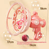 A pink electric bubble gun is shown with various components and measurements, including a 18cm to 19cm length.