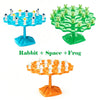 Three colorful balance tree games featuring rabbits, frogs, and pigs for kids