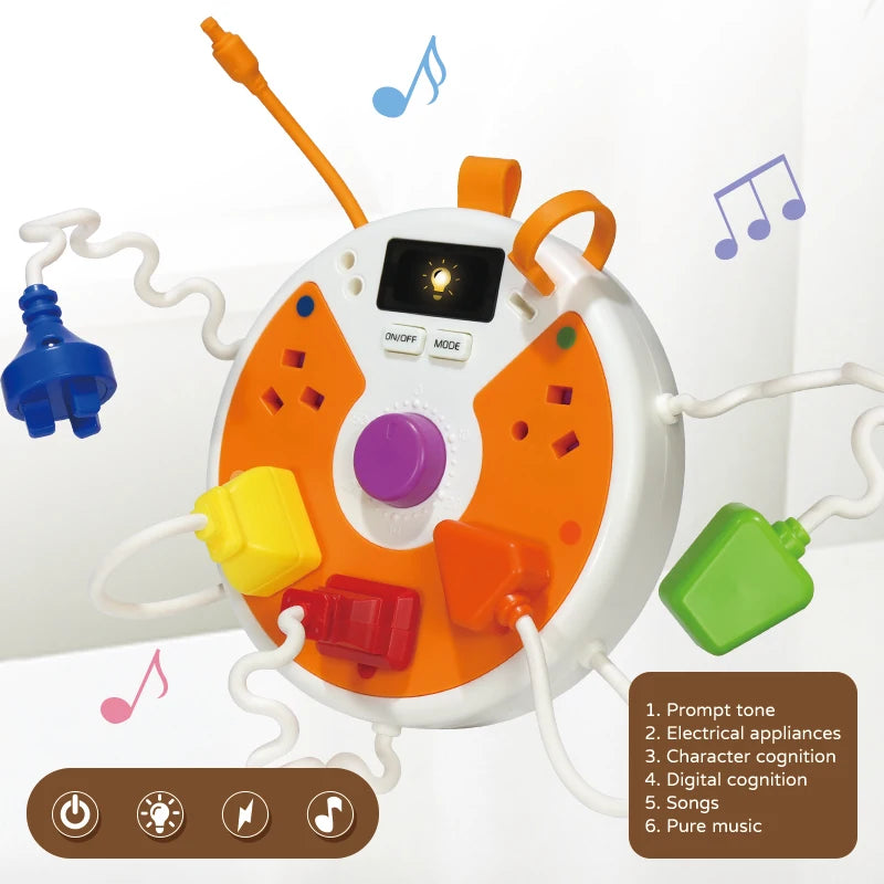 Montessori Busy Board with Light-Up Plugs – Sensory Travel Toy for Toddlers
