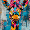 A vibrant, stylized painting of a jaguar's face with bright pink, orange, and yellow colors.