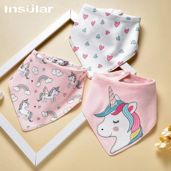 Soft Cotton Baby Bibs (3-Pack) with Cartoon Prints
