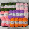 A box of 12 skeins of various colored acrylic wool yarn for knitting and crochet crafts