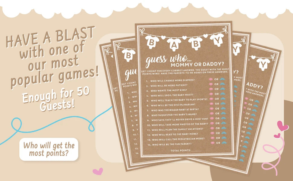 Baby Shower Guess Who Game Cards (Set of 10) for Mom or Dad