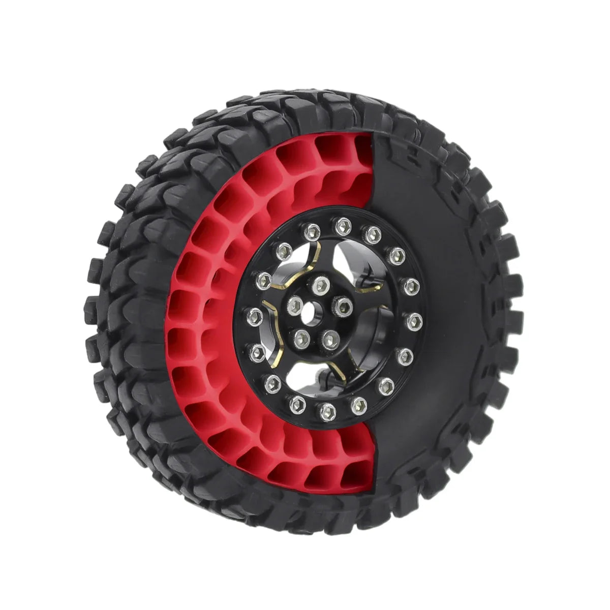 Black and red silicone rubber tire inserts for RC crawlers