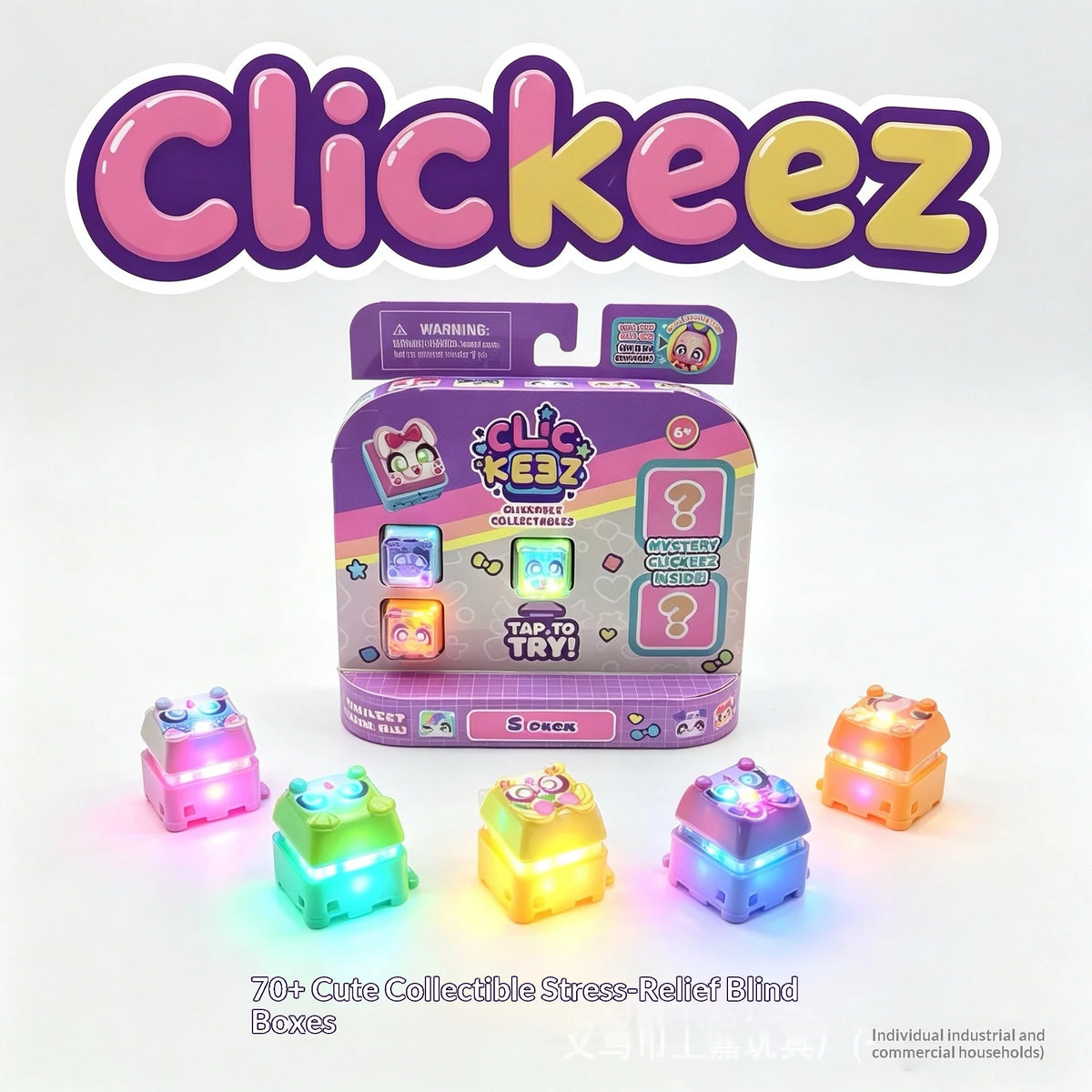 A collection of 70+ cute collectible stress-relief blind boxes featuring colorful plastic items.