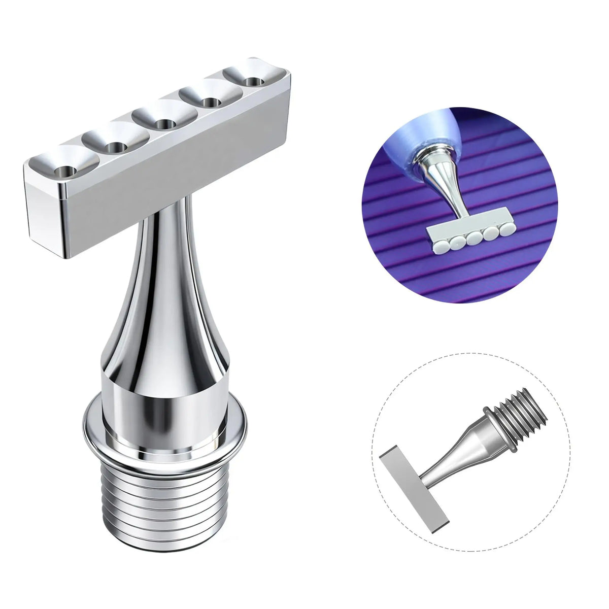 Stainless steel screw-on vacuum diamond painting pen replacement tips with a hexagonal tip and a flat blade.