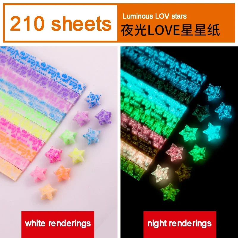 A collection of 210 sheets of luminous LOVE stars in various colors, shown as white and night renderings.