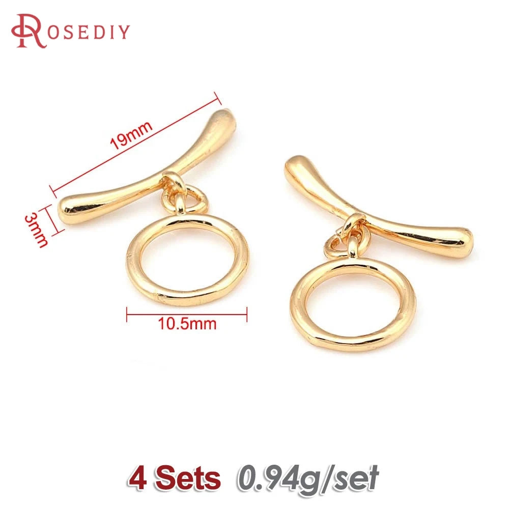 Four sets of 18K gold round O-toggle clasps for bracelets and jewelry making