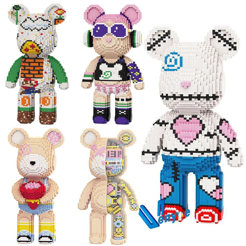 43cm Creative Bear Building Blocks – Candy Color Fluid Art Model for Adults