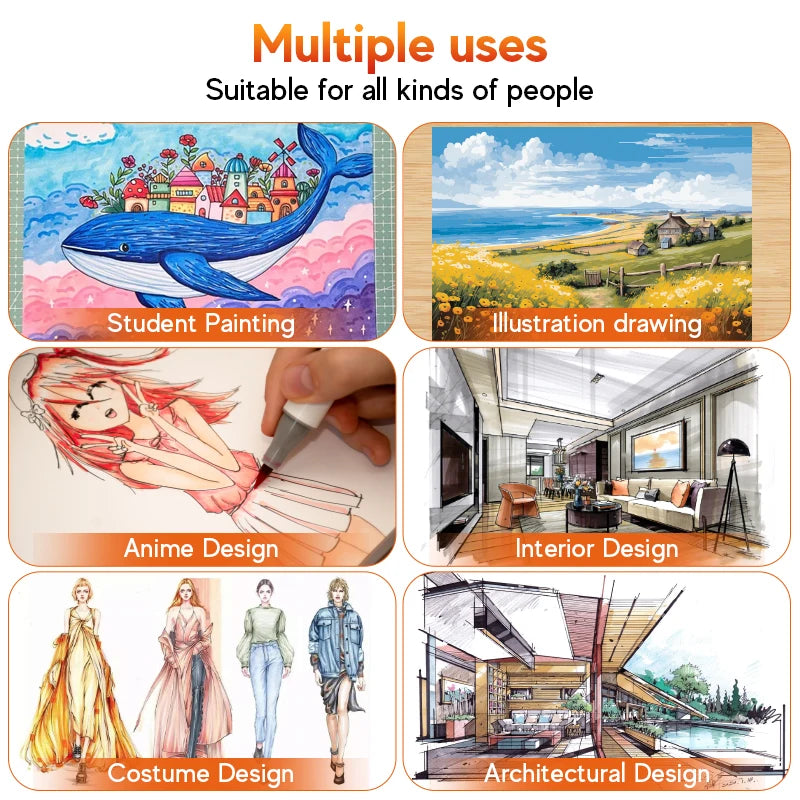 Dual-Tip Alcohol Art Marker Set with Brush and Broad Tips