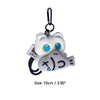 A cute plush black cat keychain with blue eyes and a dangling loop.