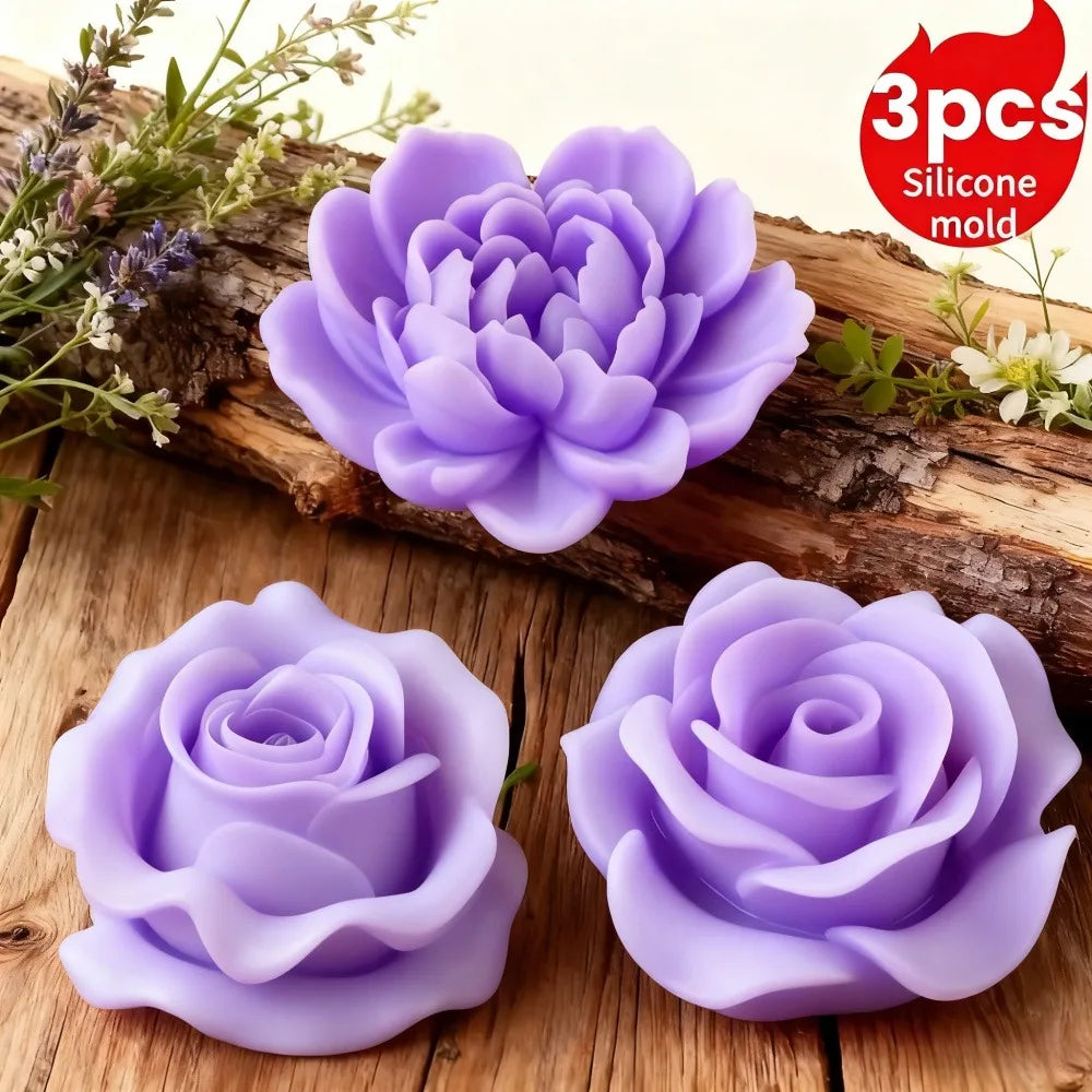 3D Flower Candle Silicone Mold Set - Love Roses, Peonies & Bouquets