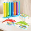 Colorful stacking rings in various colors arranged vertically and horizontally for early learning