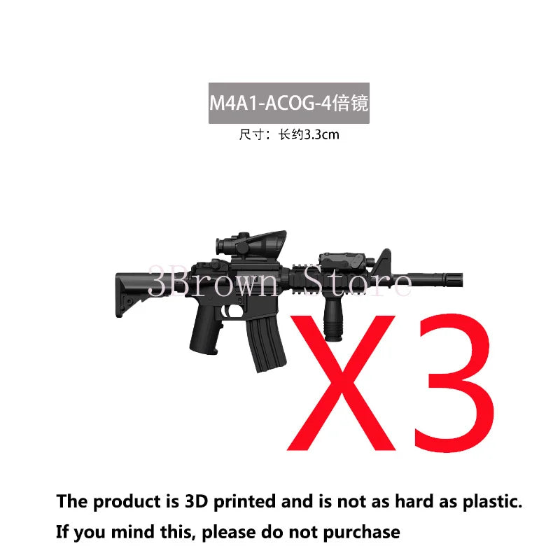 3D printed M4A1-ACOG-4 scale model rifle with accessories