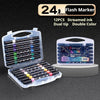 A set of 12 dual-tip streamer ink markers in various colors and metallic finishes displayed in an open plastic case.