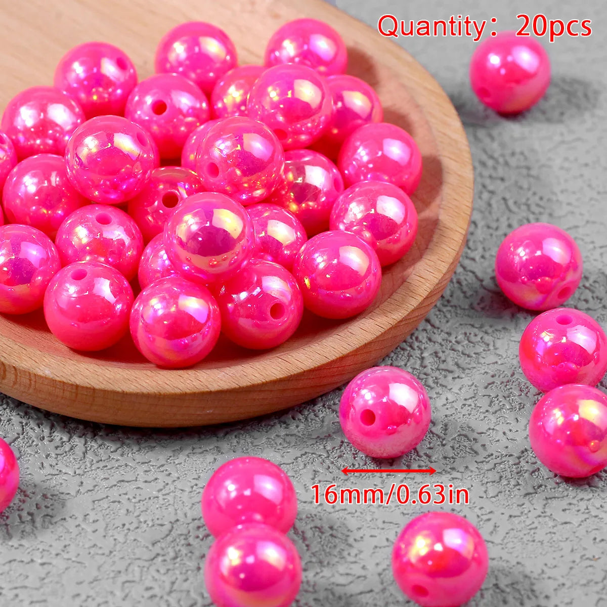 Iridescent Acrylic Round Beads for Jewelry Making (16mm, 20-Pack)