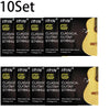 A set of 10 classical guitar strings with silver-plated copper wound strings packaged in black boxes.