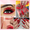 Close-up of hands and face showcasing flatback resin rhinestones used for DIY crafts on nails and makeup