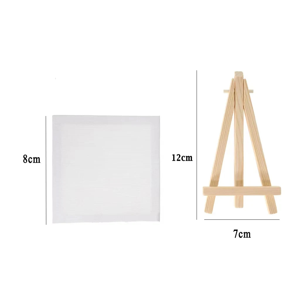 Mini wooden easel and canvas set with a white board and wooden easel stand