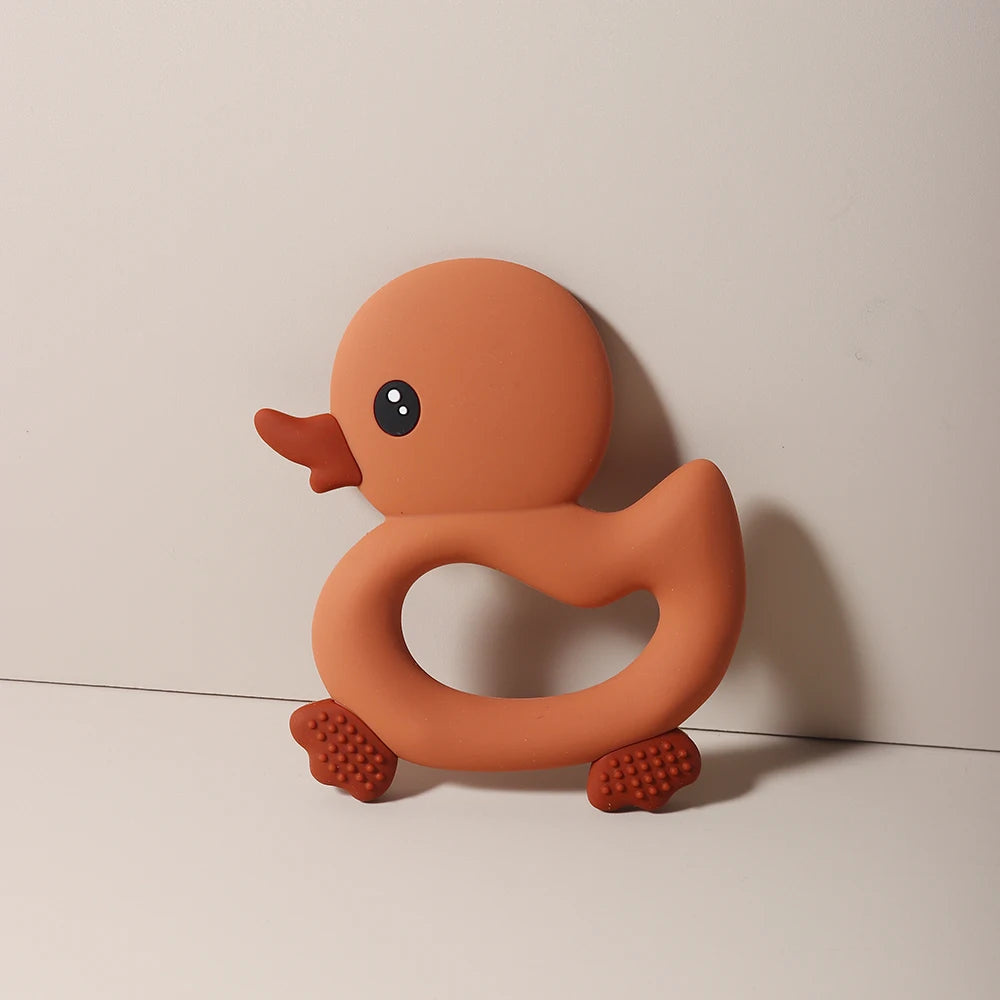 Adorable Duck Silicone Baby Teether with Clip
