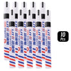 A set of ten permanent paint markers in various colors and tips for writing on rubber, fabric, and metal.