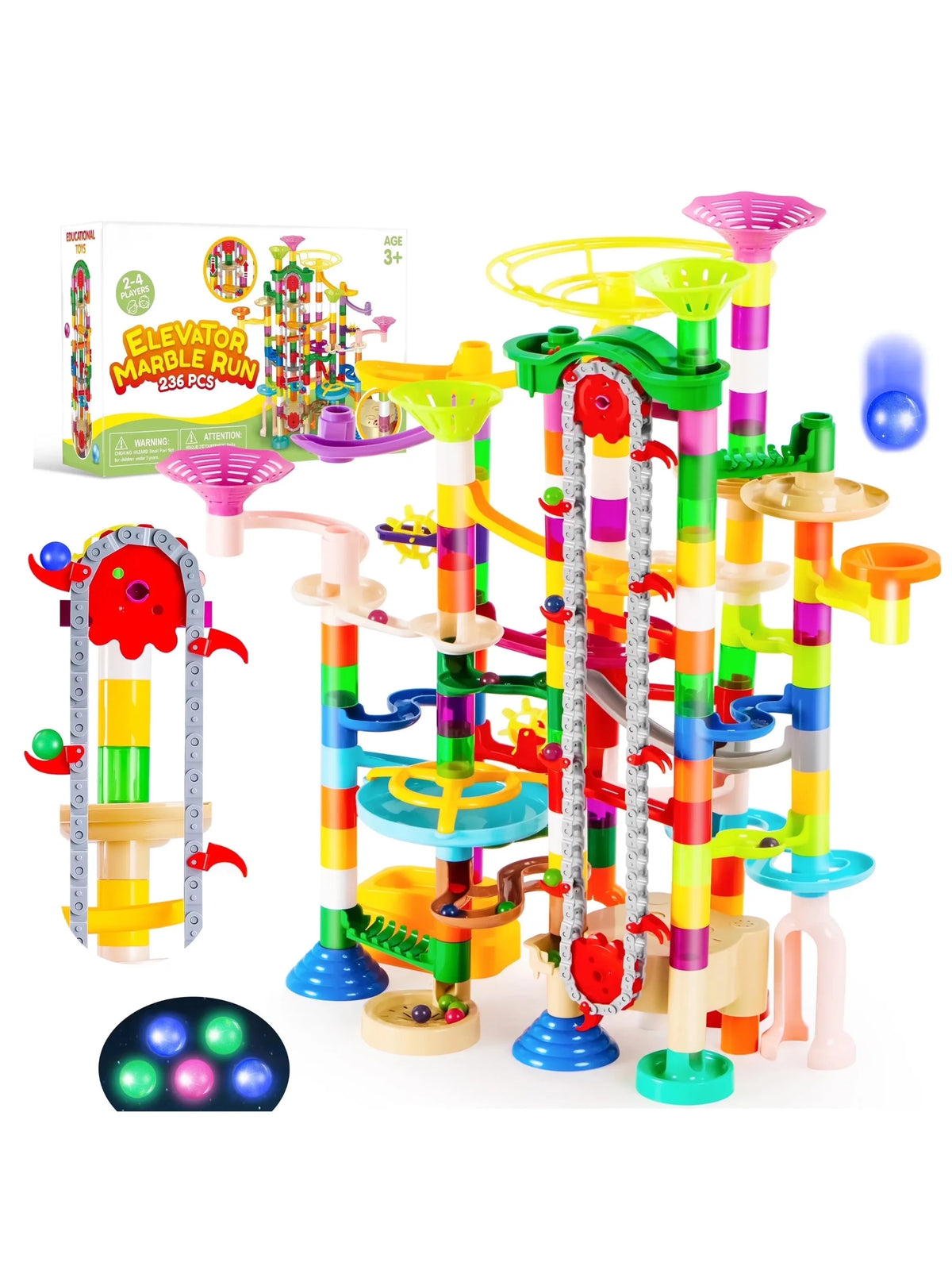 Glowing Marble Run with Motorized Elevator – 236-Piece STEM Building Set for Kids