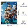 A jigsaw puzzle depicting a detailed sailing ship on the water, presented as a classy decoration, wonderful gift, and family 