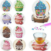 An 8-piece diamond painting set featuring various cupcake designs in colorful frosting and decorations.