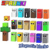A set of magnetic building blocks featuring various facial expressions and colors for kids' STEM learning.