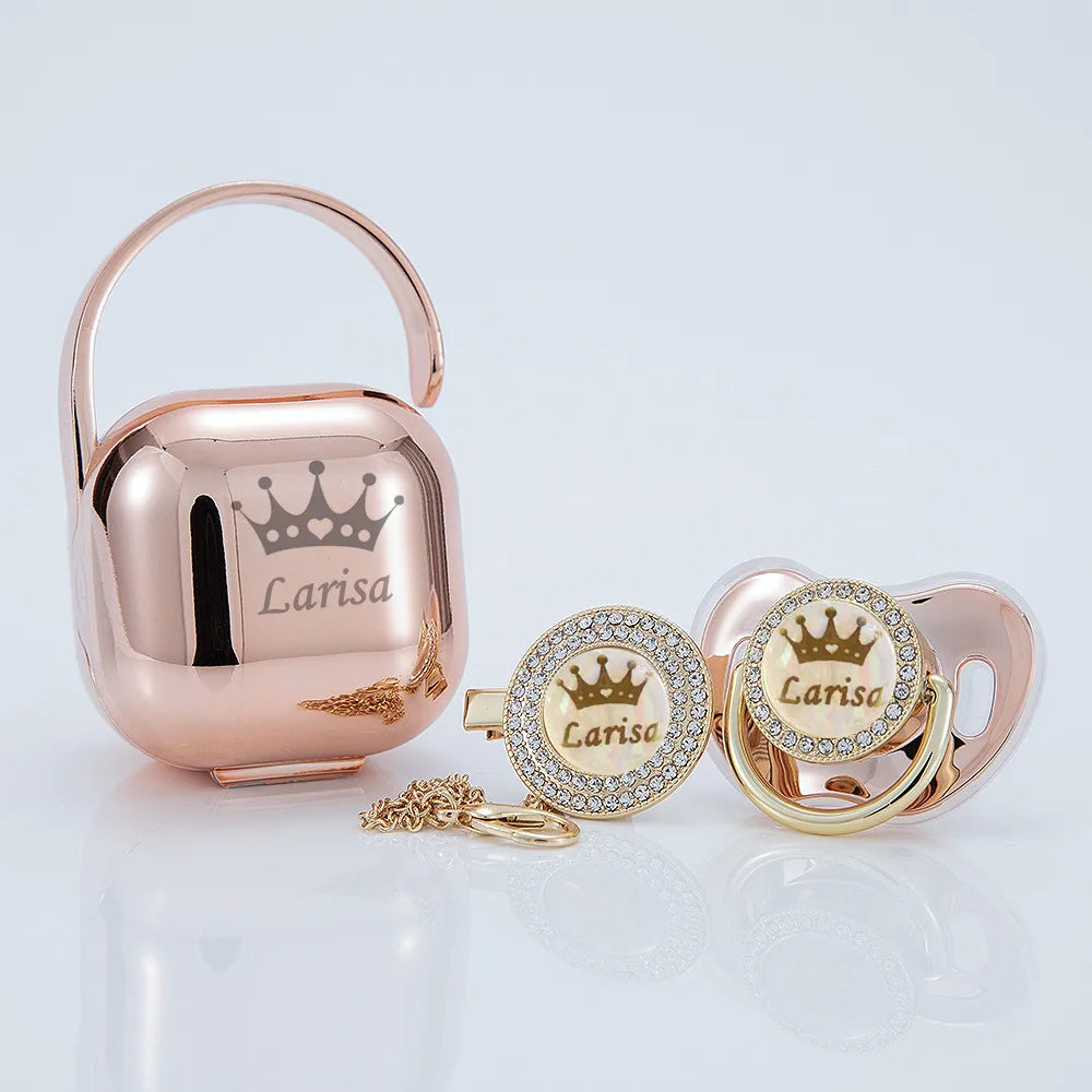 Personalized Rhinestone Pacifier & Clip Gift Set with Box