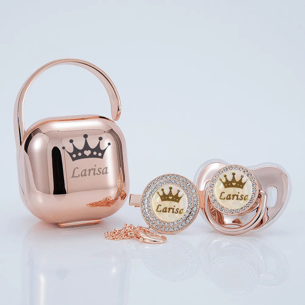 Personalized Rhinestone Pacifier & Clip Gift Set with Box
