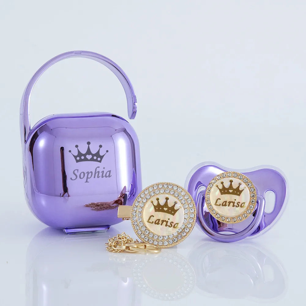 Personalized Rhinestone Pacifier & Clip Gift Set with Box