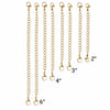 A collection of stainless steel jewelry extender chains in various lengths, including 2 inch, 3 inch, 4 inch, and 6 inch.