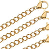 A collection of gold-toned stainless steel jewelry extender chains with lobster clasps.