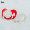 Red silicone pacifier clip set with a white rhinestone nameplate featuring the name Sophia