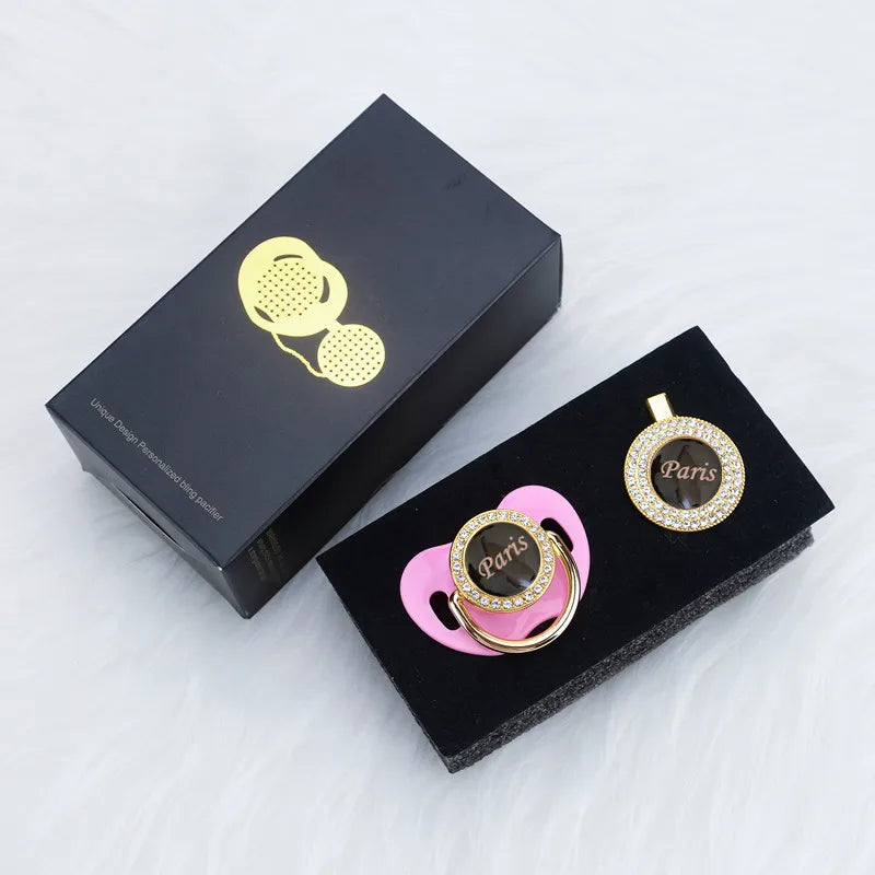 Personalized Rhinestone Pacifier & Clip Gift Set with Box